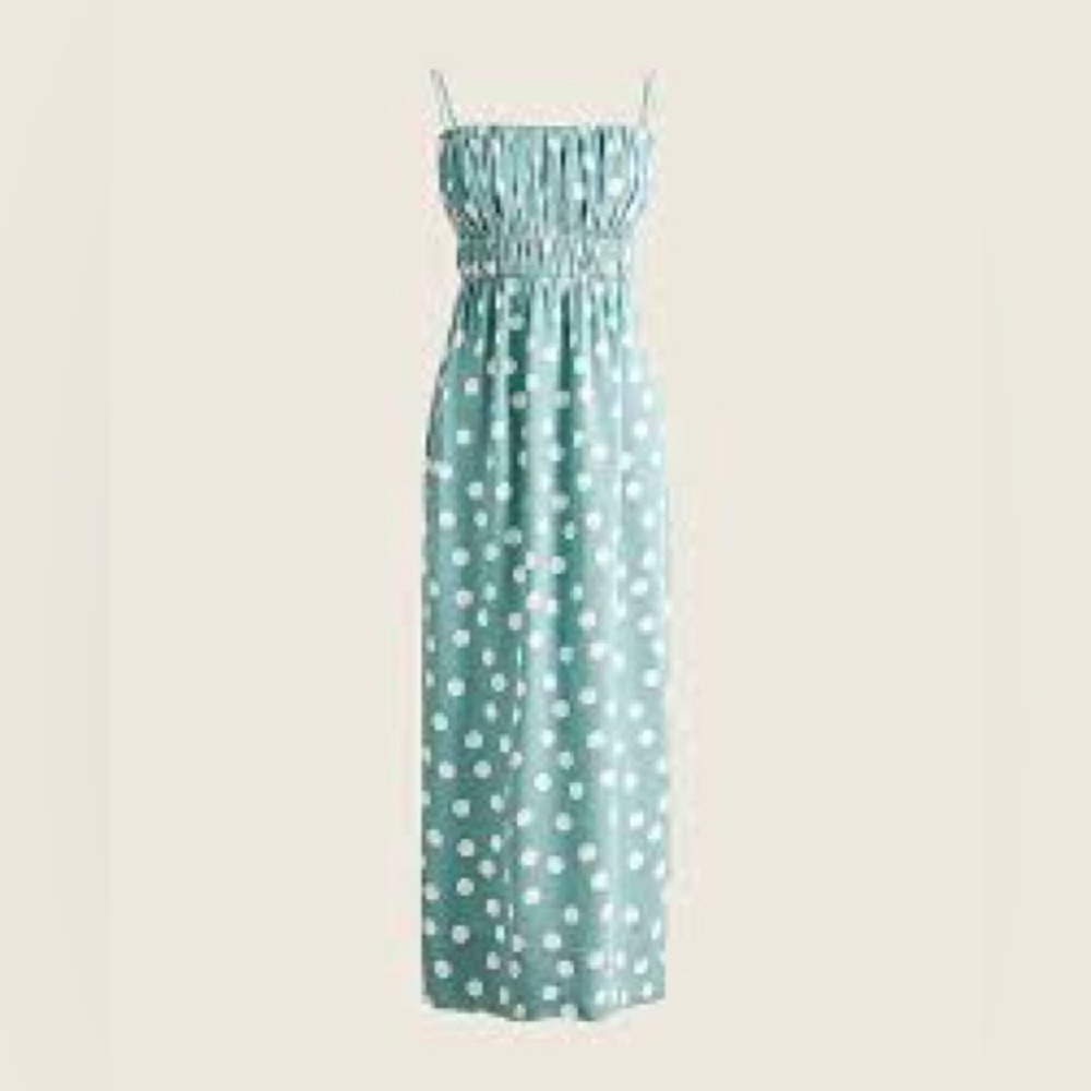 NWT: 🔹J. Crew Teal Polka Dot Gathered-waist silk Maxi Dress🔹
